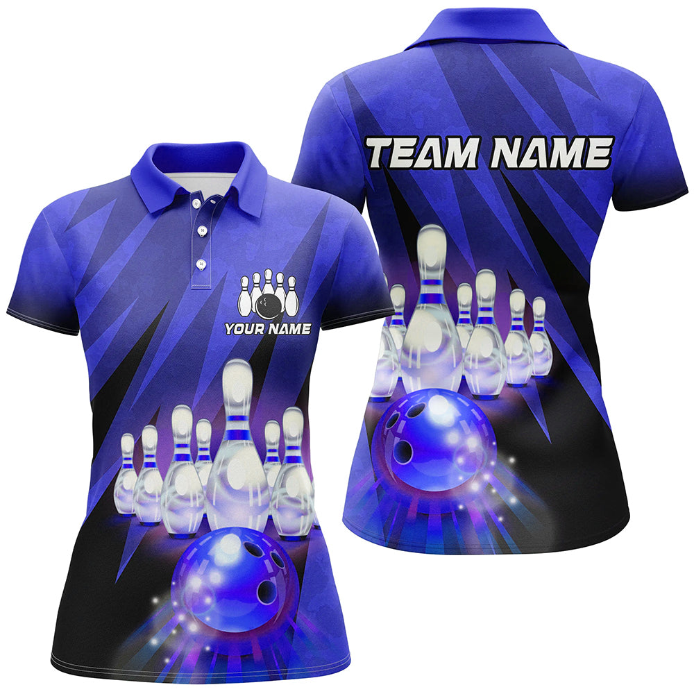 Custom Blue Bowling Shirt For Couple Bowling Team Jersey Men Women Bowler Gift BDT501