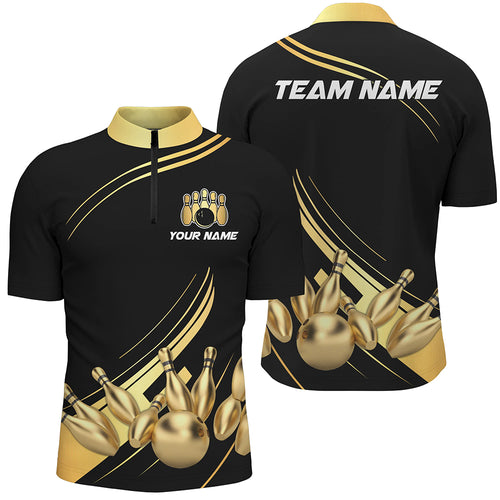 Custom Black&Gold Bowling Shirts Team Bowling Jersey Men And Women Quarter-Zip BDT521