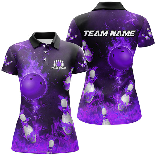 Purple Flame Bowling Shirts Men & Women Custom Bowling Team Jersey Polo Bowling Uniform BDT529