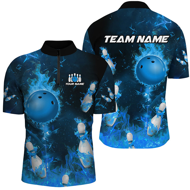 Blue Flame Bowling Shirts Men & Women Custom Bowling Team Jersey 1/4 Zip Bowling Uniform BDT529