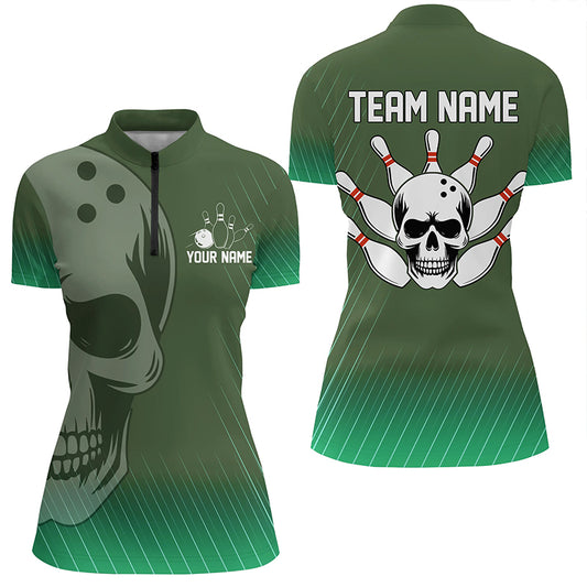 Green Skull Bowling Shirts Men & Women Custom 1/4 Bowling Team Jersey Unisex BDT484