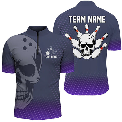 Purple Skull Bowling Shirts Men & Women Custom 1/4 Bowling Team Jersey Unisex BDT484