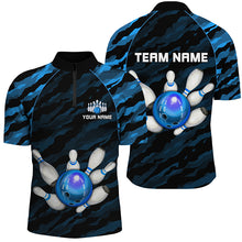 Load image into Gallery viewer, Personalized Blue Camo Bowling Shirts Unisex 1/4 Bowling Team Jersey Men Women BDT485