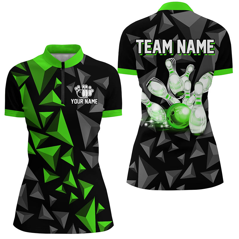Custom 1/4 Zip Shirts For Men And Women Green Bowling Team League Jersey Bowler BDT500