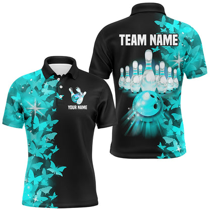Turquoise Butterfly Bowling Polo Shirts For Men Women Custom Bowling Jersey Team BDT505