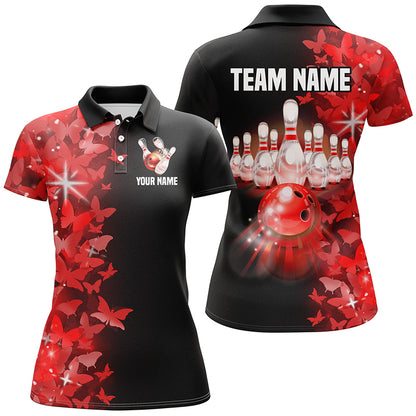 Red Butterfly Bowling Polo Shirts For Men Women Custom Bowling Jersey Team BDT505