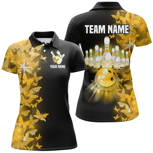 Yellow Butterfly Bowling Polo Shirts For Men Women Custom Bowling Jersey Team BDT505