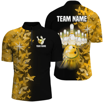 Yellow Butterfly Bowling Shirts For Men Women Custom 1/4 Zip Bowling Jersey Team BDT505