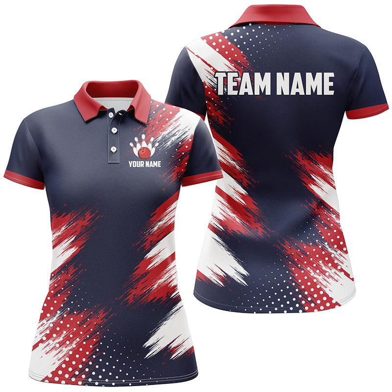 Red Blue White Bowling Shirt For Men & Women Custom Patriotic Bowling Team Jersey Polo BDT544