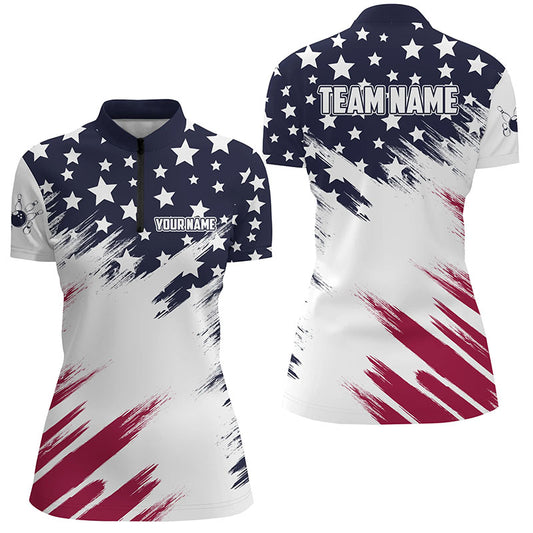 Custom American Bowling 1/4 Zip Shirts Men & Women Patriotic Bowling Jersey Team League Unisex BDT550