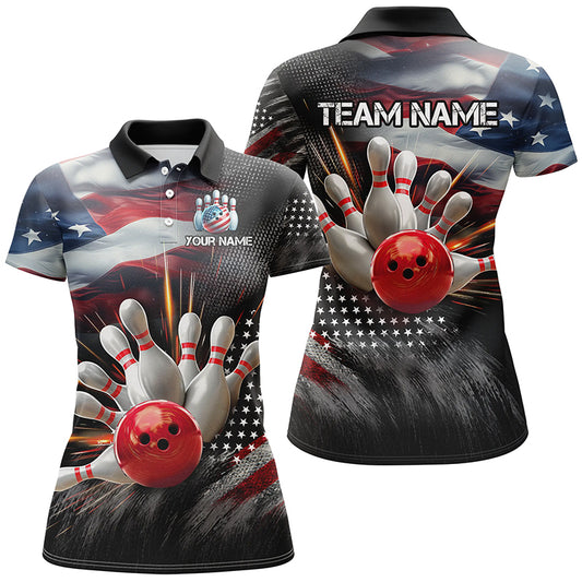 American Bowling Polo Shirt Men And Women Custom Patriotic Bowling Jersey Team League BDT520