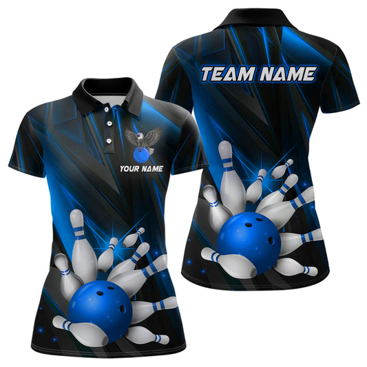 Eagle Bowling Polo Shirts For Men & Women Custom Team Bowling Jersey Uniform Bowler Gift | Blue BDT524