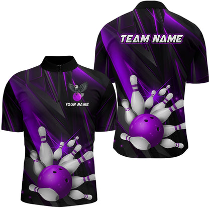 Eagle Bowling Shirts For Men & Women Custom Team Bowling Jersey Uniform Bowler Gift | Purple BDT524