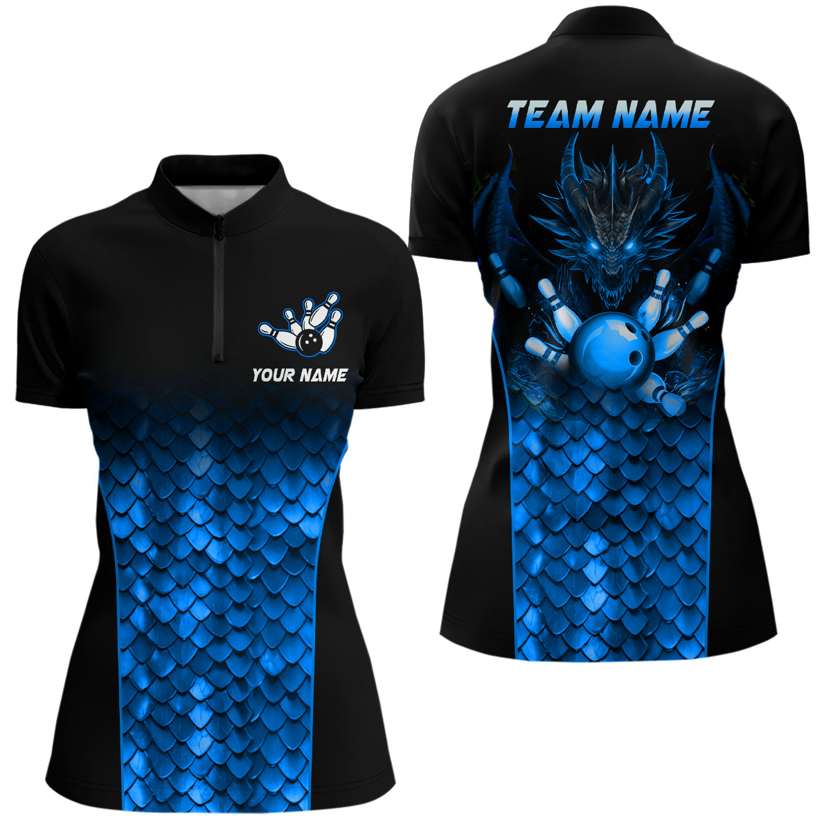 Custom Blue Dragon Bowling 1/4 Zip Shirts For Men And Women Bowling Team Jersey BDT508