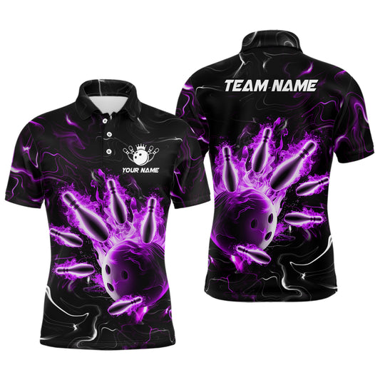 Custom Purple Flames Bowling Shirt For Men & Women Polo Bowling Team Jersey Unisex BDT542