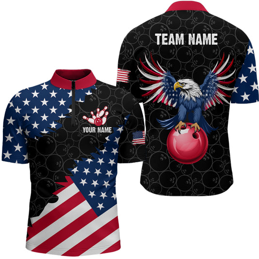 Custom American Bowling 1/4 Zip Shirt for Men & Women Eagle Bowling Jersey Team League Black BDT548