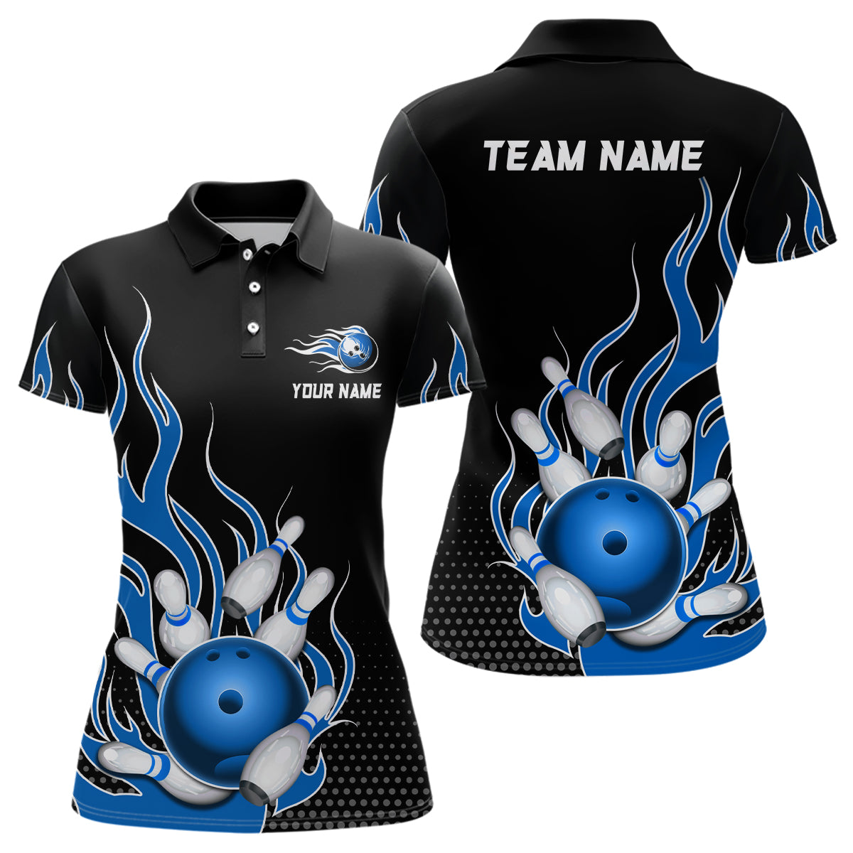 Blue Flame Bowling Polo Shirts for Men And Women Custom Bowling Team Jerseys Unisex BDT477