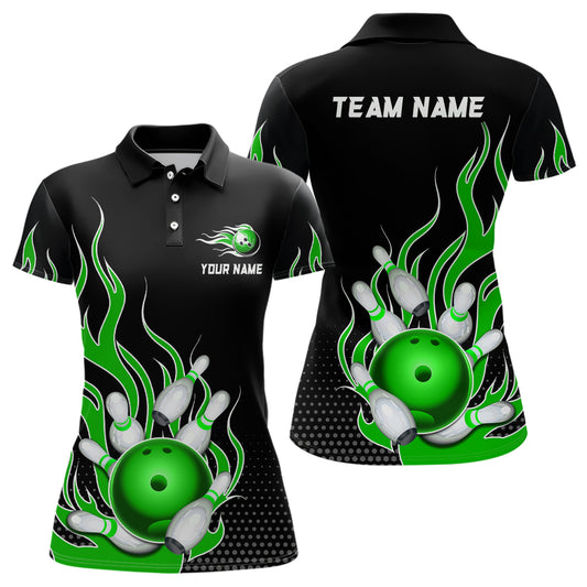 Green Flame Bowling Polo Shirts for Men And Women Custom Bowling Team Jerseys Unisex BDT477