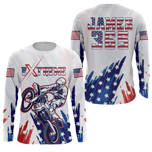 Custom American Flag Motocross Jersey UPF30+ Women Men Kid Dirt Bike Off-Road Shirt MX Long Sleeve PDT709
