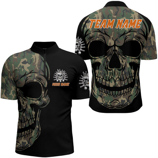 Camo Bowling Shirt Custom Skull Bowling Jersey Men Bowling Quarter-Zip Shirt For Team BDT284