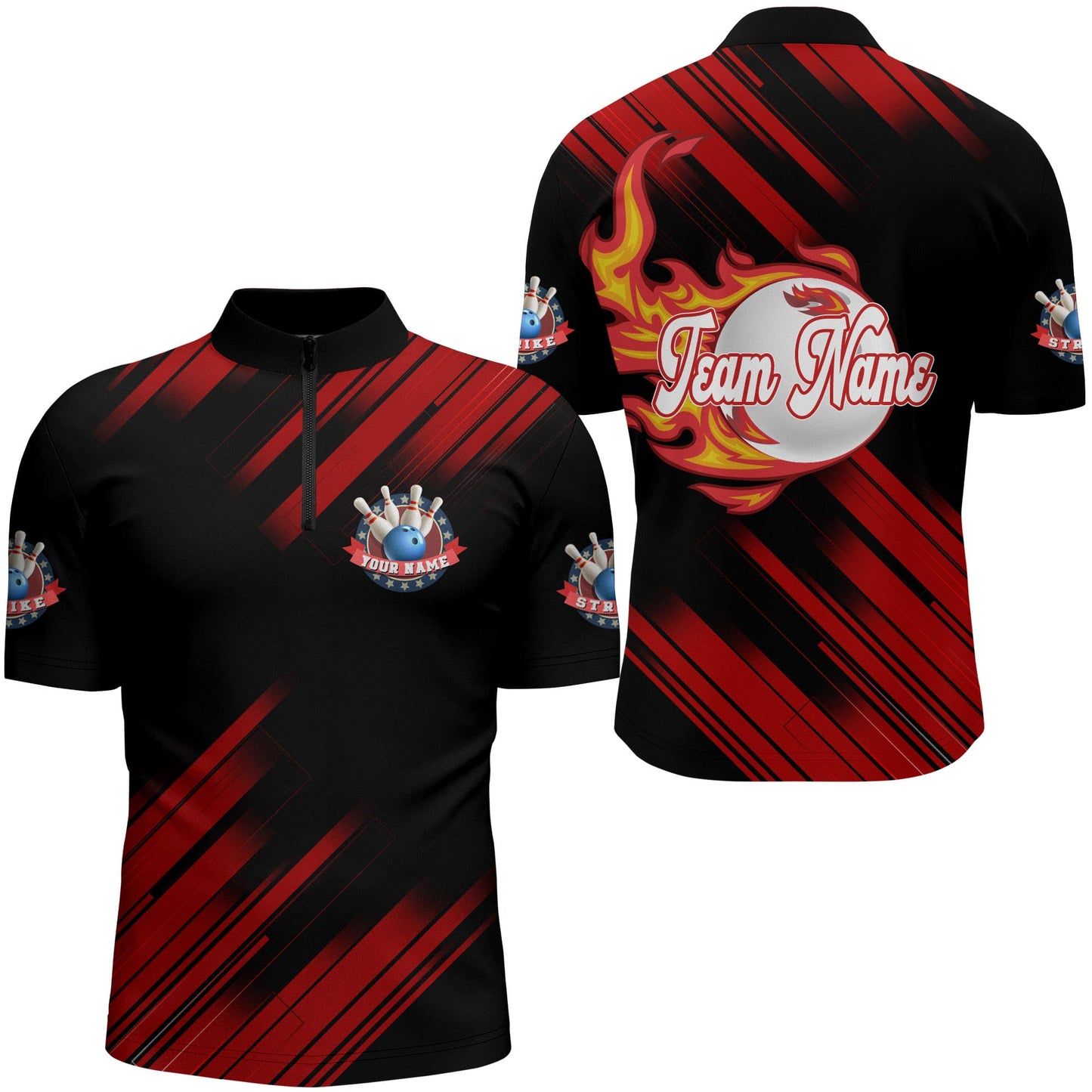 Bowling Quarter-Zip Shirt For Men Custom Flame Bowling Jersey Team Bowling Shirt BDT262