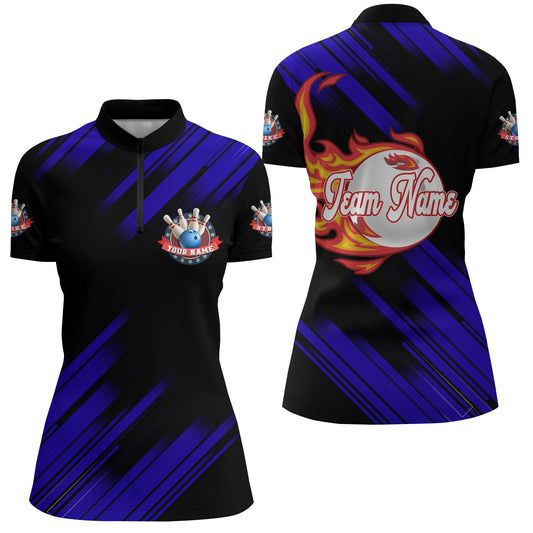 Bowling Quarter-Zip Shirt For Women Custom Flame Bowling Jersey Team Bowling Shirt BDT262