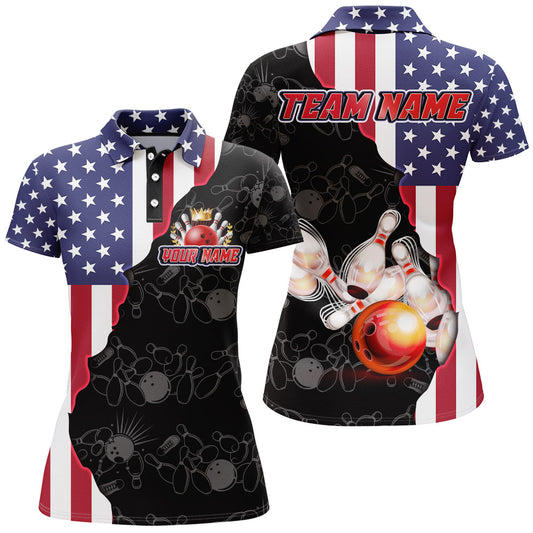 American Bowling Shirt For Women Patriotic Bowling Jersey Team League Bowling Polo Shirt BDT313