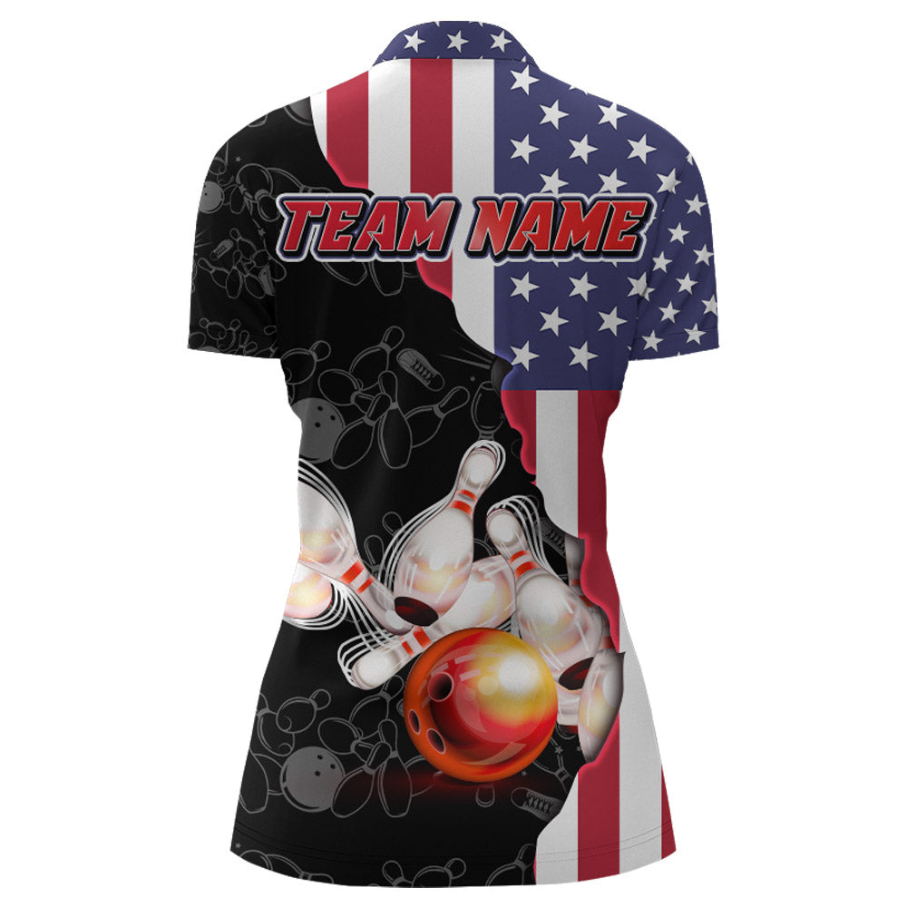 American Bowling Shirt For Women Patriotic Bowling Jersey Team League Bowling Quarter-Zip Shirt BDT313