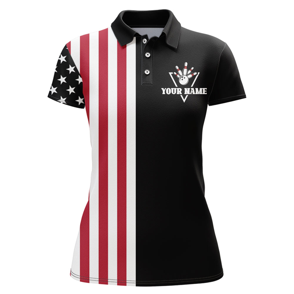 American Bowling Shirt Women Black Bowling Team League Jersey Custom Bowling Polo Shirt BDT357