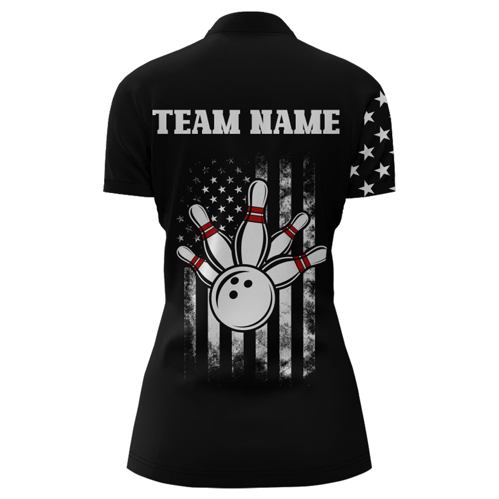 American Bowling Shirt Women Black Bowling Team League Jersey Custom Bowling Quarter-Zip Shirt BDT357