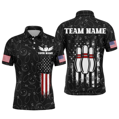 American Bowling Jersey Men Patriotic Bowling Team Shirt Custom Bowling Polo Shirt BDT358