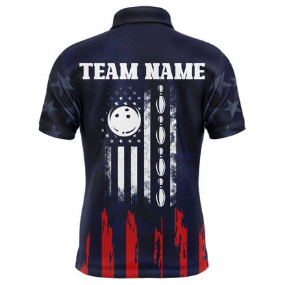 Navy Bowling Polo Shirt Men American Bowling Team Jersey Custom Star Bowling Shirts BDT360