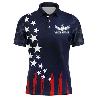 Navy Bowling Polo Shirt Men American Bowling Team Jersey Custom Star Bowling Shirts BDT360