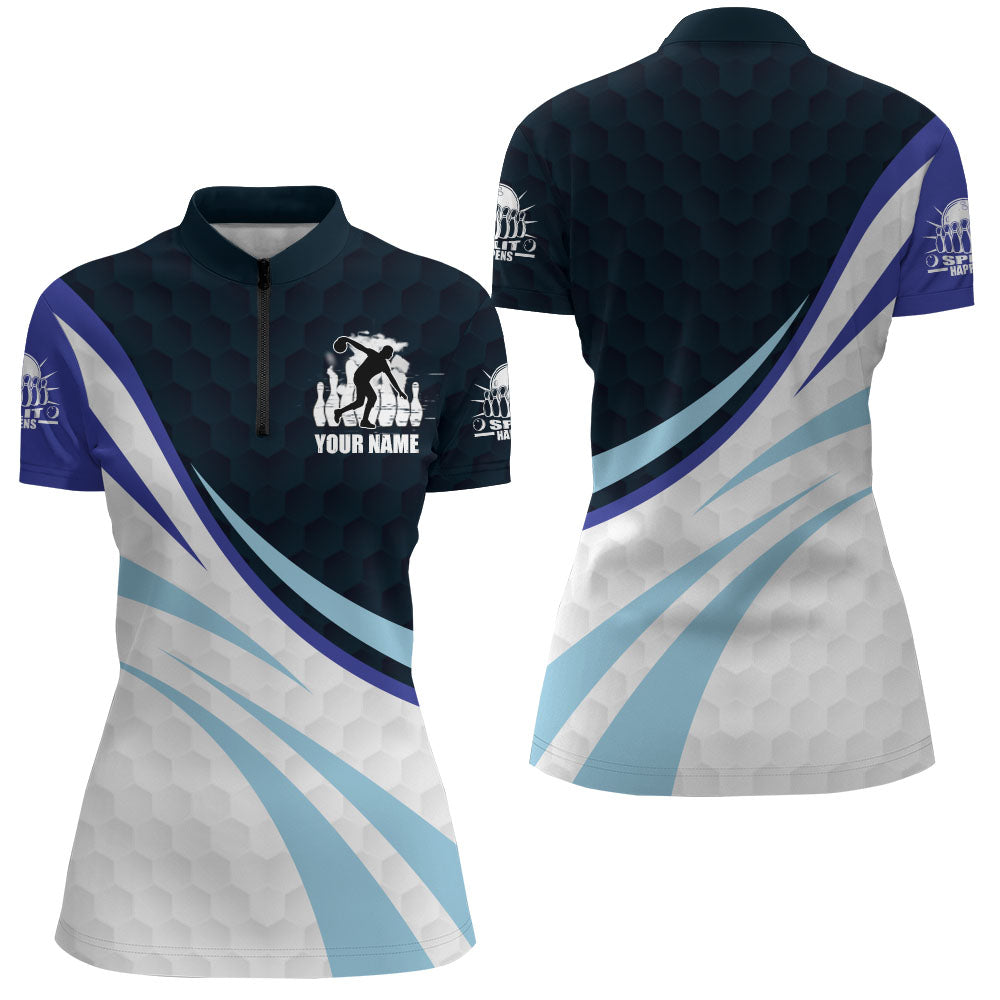 Black&Blue Bowling Jersey For Women Personalized Bowling Quarter-Zip Shirt BDT277