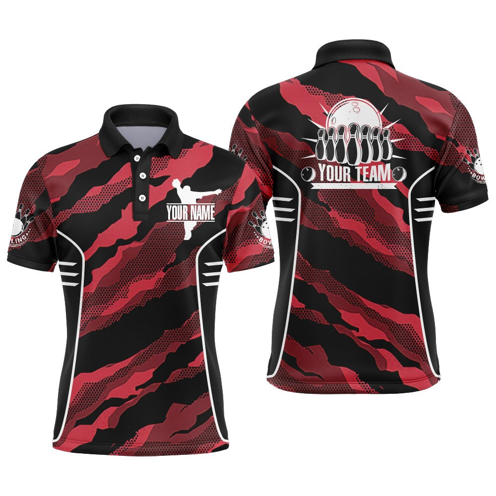 Red Camo Bowling Jersey For Men Custom Bowling Team Shirt Bowling Polo Shirt Short Sleeve BDT251