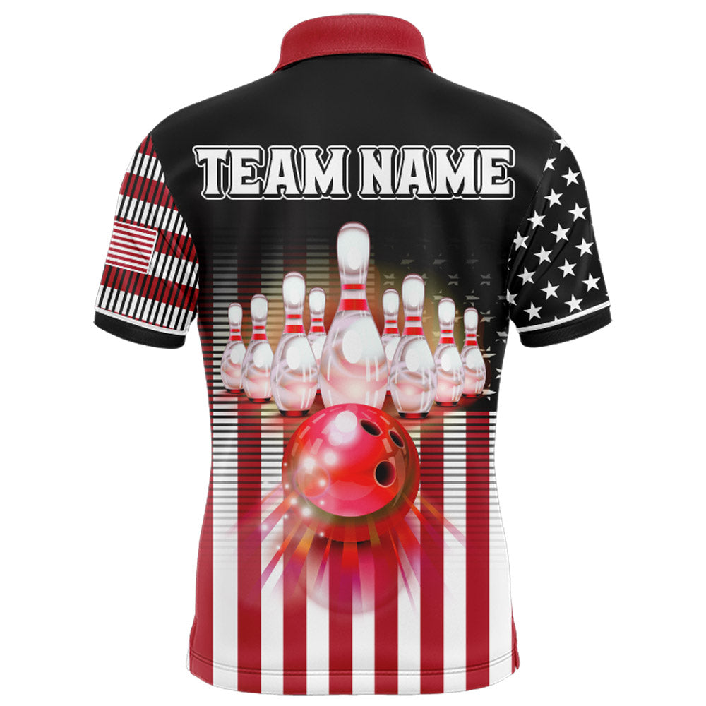American Bowling Jersey Men Custom Black Bowling Polo Shirt Team Patriot Bowling Shirt BDT317