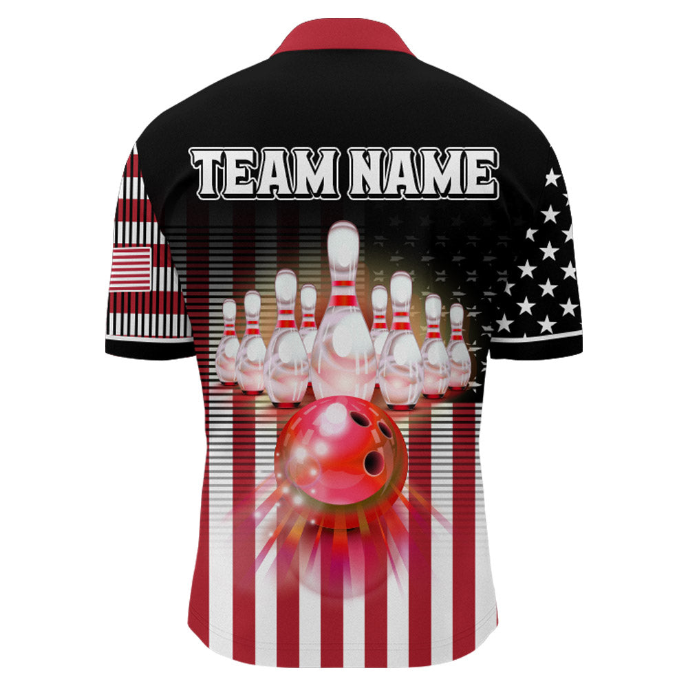American Bowling Jersey Men Custom Black Bowling Quarter-Zip Shirt Team Patriot Bowling Shirt BDT317