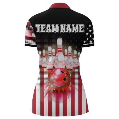 American Bowling Jersey Women Custom Black Bowling Quarter-Zip Shirt Team Patriot Bowling Shirt BDT317