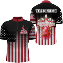 Load image into Gallery viewer, American Bowling Jersey Men Custom Black Bowling Quarter-Zip Shirt Team Patriot Bowling Shirt BDT317