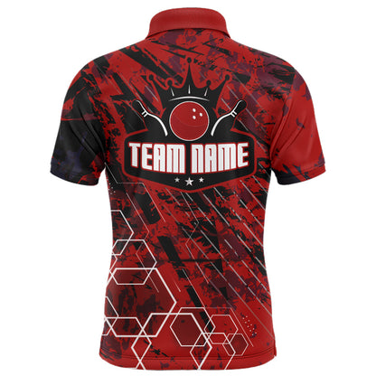 Custom Black&Red Bowling Shirt For Men Personalized Bowling Team Jersey Bowling Polo Shirt BDT323