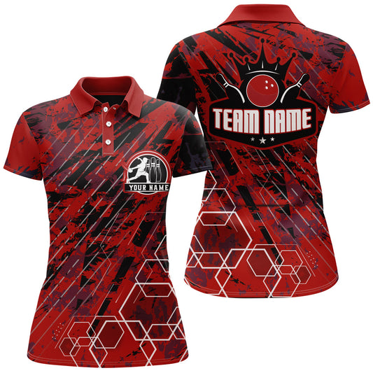 Custom Black&Red Bowling Shirt For Women Personalized Bowling Team Jersey Bowling Polo Shirt BDT323