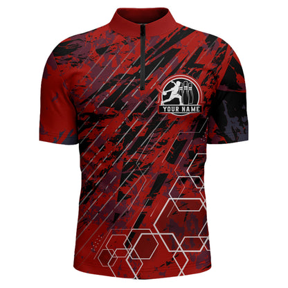 Custom Black&Red Bowling Shirt For Men Personalized Bowling Team Jersey Bowling 1/4 Zip Shirt BDT323