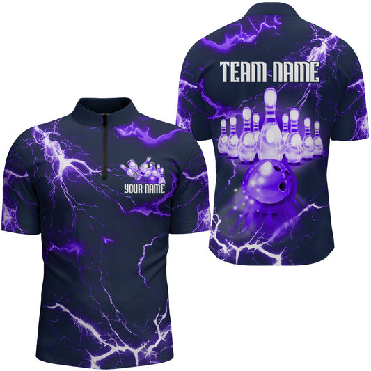 Bowling Quarter-Zip Shirt For Men Lightning Thunder Bowling Jersey Custom Bowling Jersey BDT389