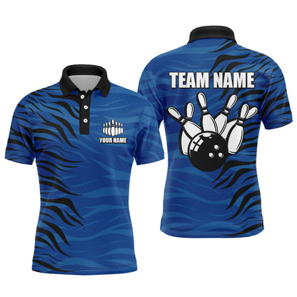 Custom Bowling Polo Shirt Blue Bowling Jersey For Men Personalized Bowling League Shirt BDT338