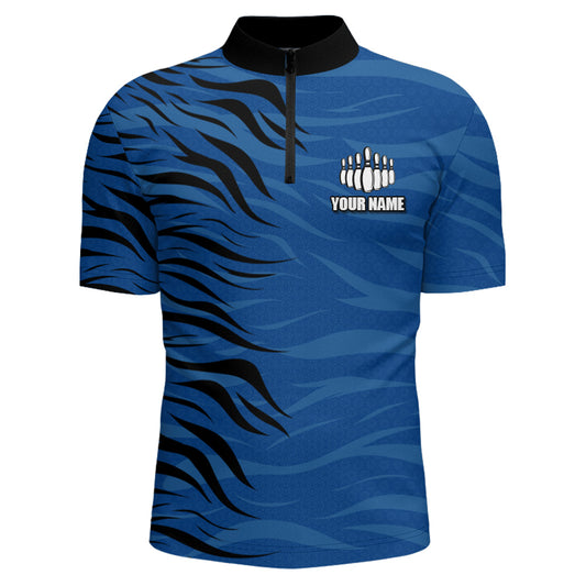 Custom Bowling Quarter-Zip Shirt Blue Bowling Jersey For Men Personalized Bowling League Shirt BDT338