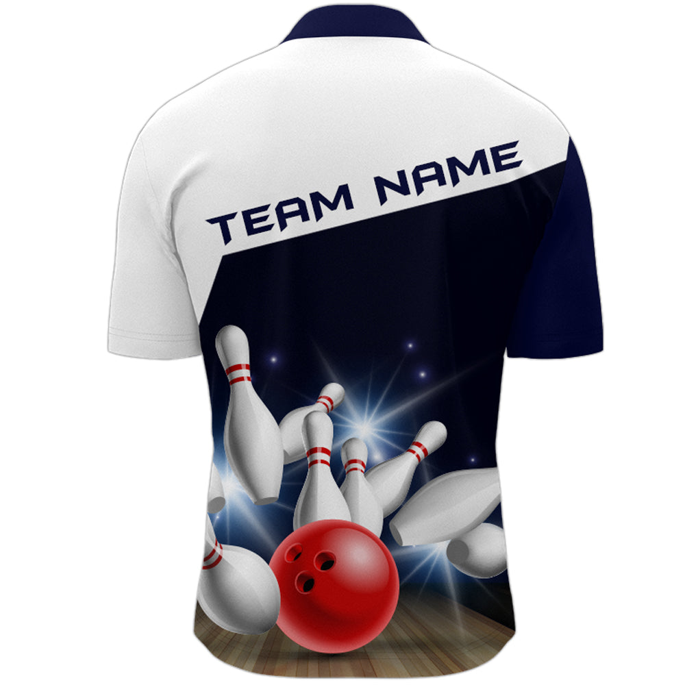 Navy Bowling Quarter-Zip Shirt Men Personalized 3D Bowling Jersey Team League Bowling Shirt BDT283