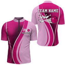 Load image into Gallery viewer, Pink Bowling Shirt For Men &amp; Women Bowling Jersey Custom Team Bowling Shirts 1/4 Zip BDT588