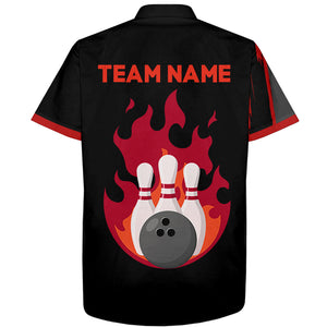 Flame Bowling Shirt For Men & Women Custom Black&Red Bowling Jersey Hawaiian Bowling League Shirt BDT353