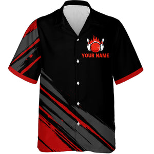 Flame Bowling Shirt For Men & Women Custom Black&Red Bowling Jersey Hawaiian Bowling League Shirt BDT353