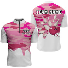 Load image into Gallery viewer, Pink Camo Bowling Jersey Men Women Bowling Team Jersey Custom Bowling 1/4 Zip Shirts Unisex BDT593